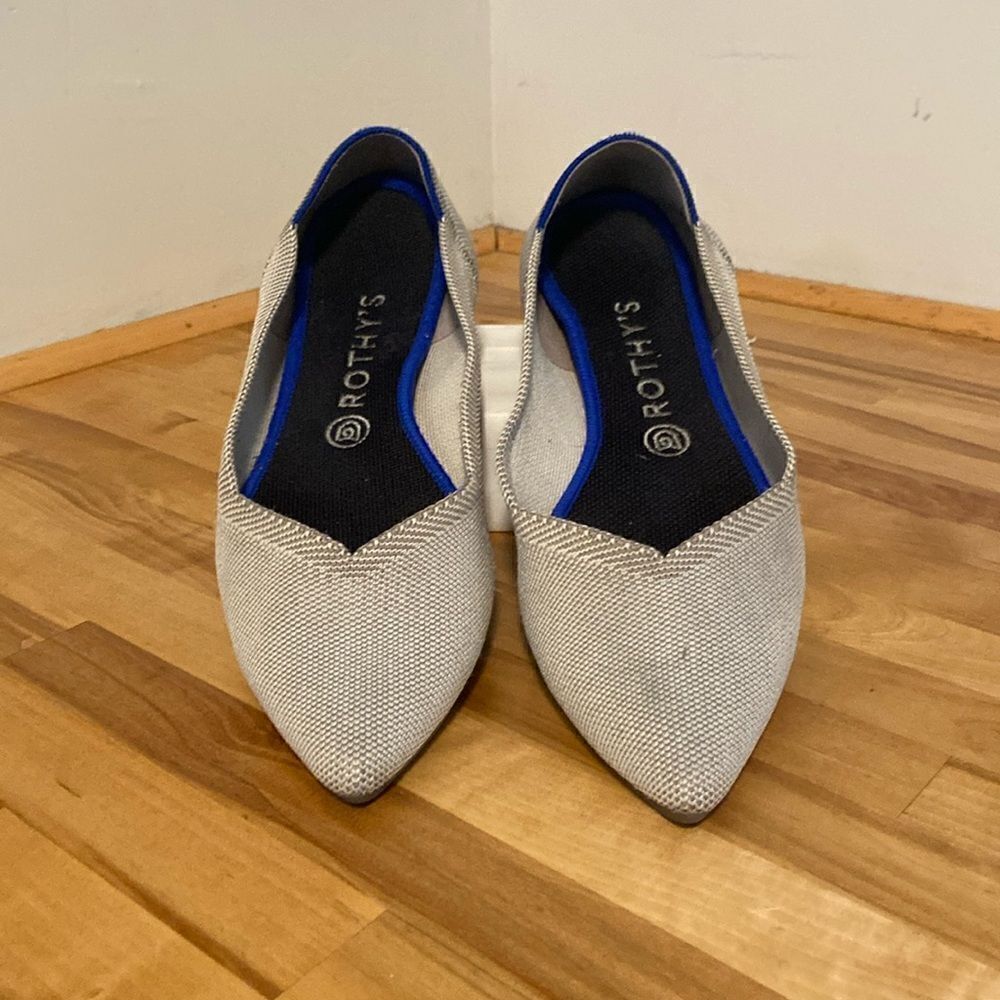 Rothy's Light Gray Point Toe Slip On Ballet Flat Loafer Shoes Size 10 1/2